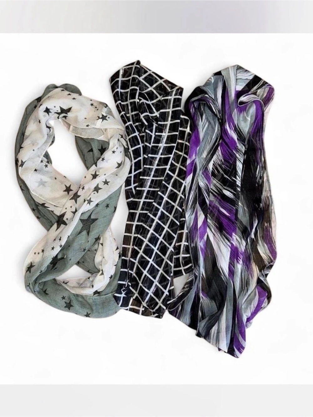 3-Piece Scarf Set in Black & Purple